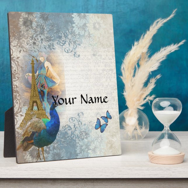 Paris peacock collage plaque (Side)