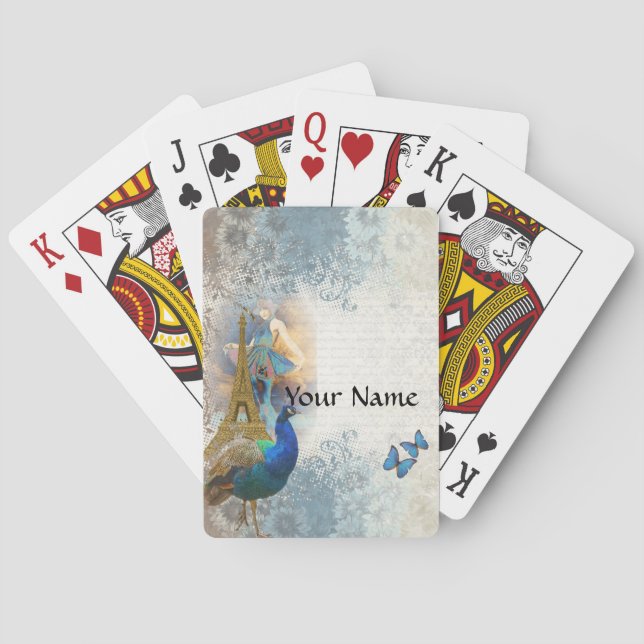 Paris peacock collage playing cards (Back)