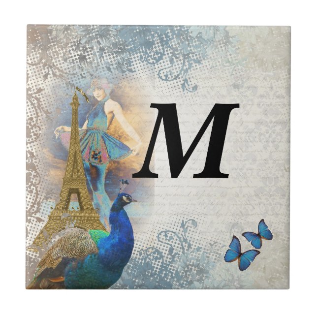Paris peacock collage tile (Front)