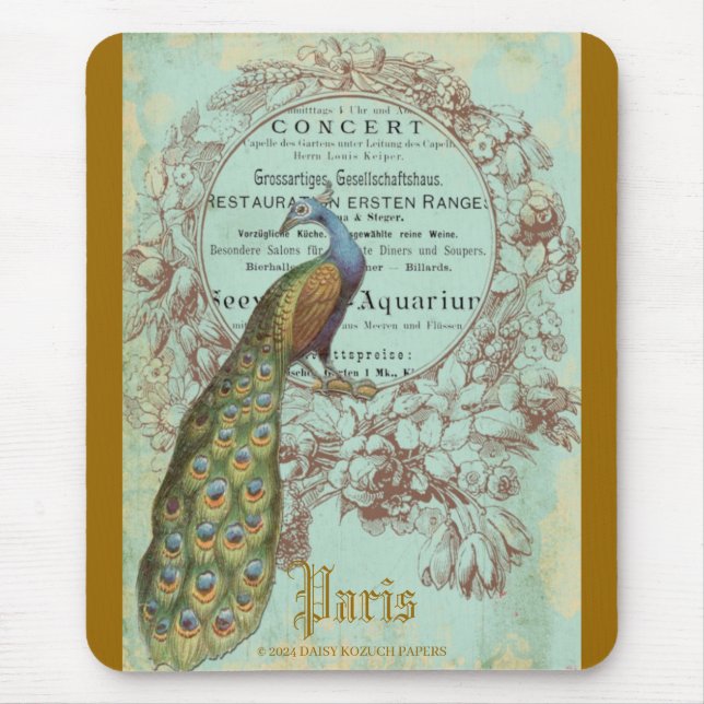 Paris Peacock, Paris Inspired Mouse Pad (Front)