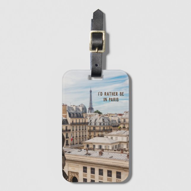 Paris Photo Gift with Travel Quote Luggage Tag (Front Vertical)