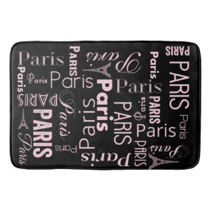 Paris pink and black paris print bath mat