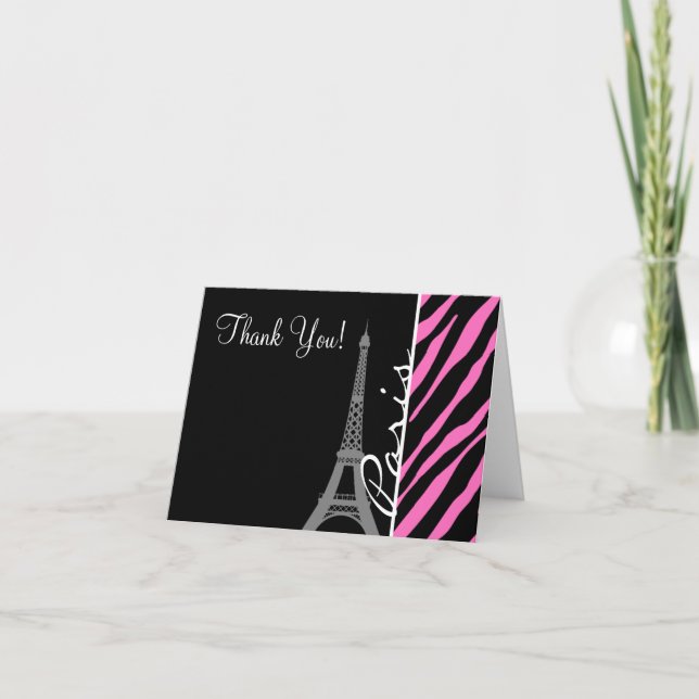 Paris; Pink & Black Zebra Print Thank You Card (Front)