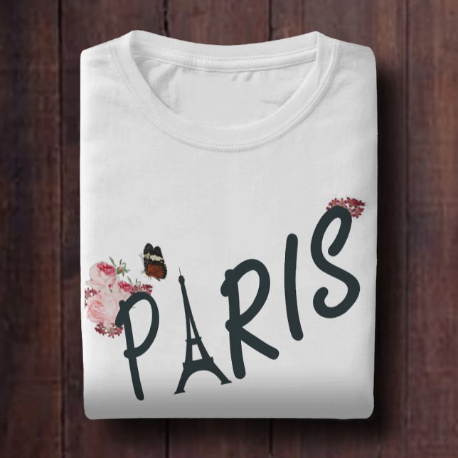 Paris pink daisy flower and butterfly T-Shirt (Creator Uploaded)