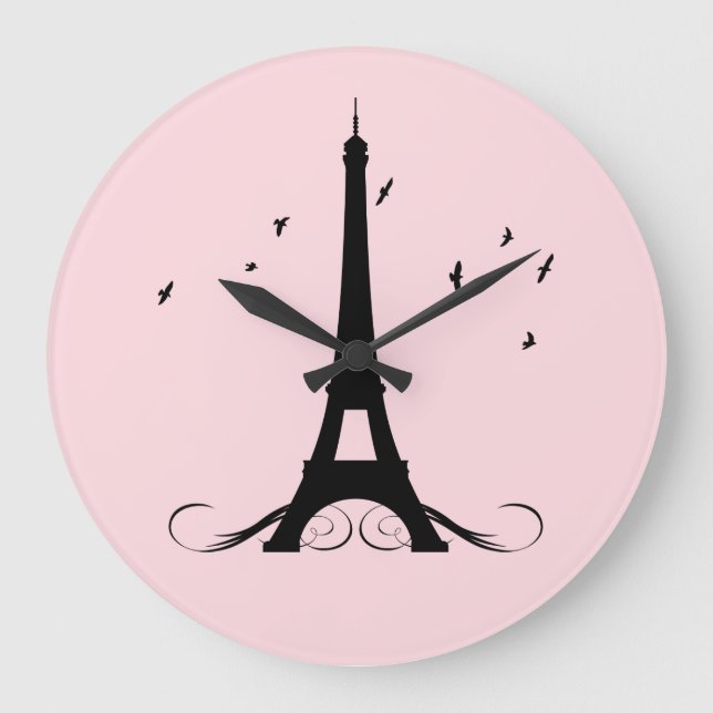 Paris Pink Eiffel Tower Large Clock (Front)