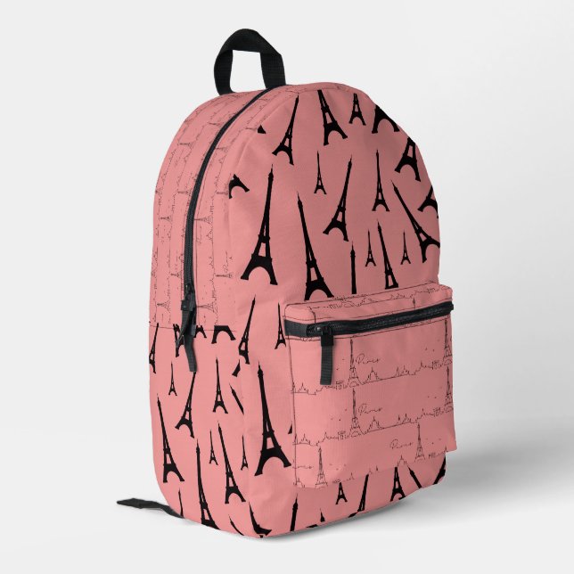 Paris Pink Eiffel Tower Printed Backpack (Back Corner Left)