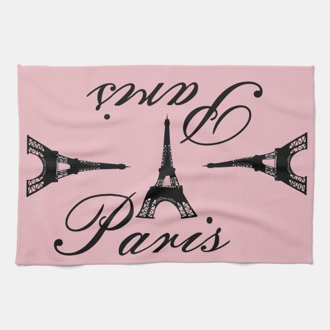 Paris Pink Eiffel tower Tea Towel (Horizontal)