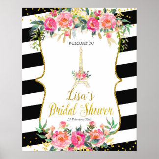 Paris pink floral romantic welcome sign