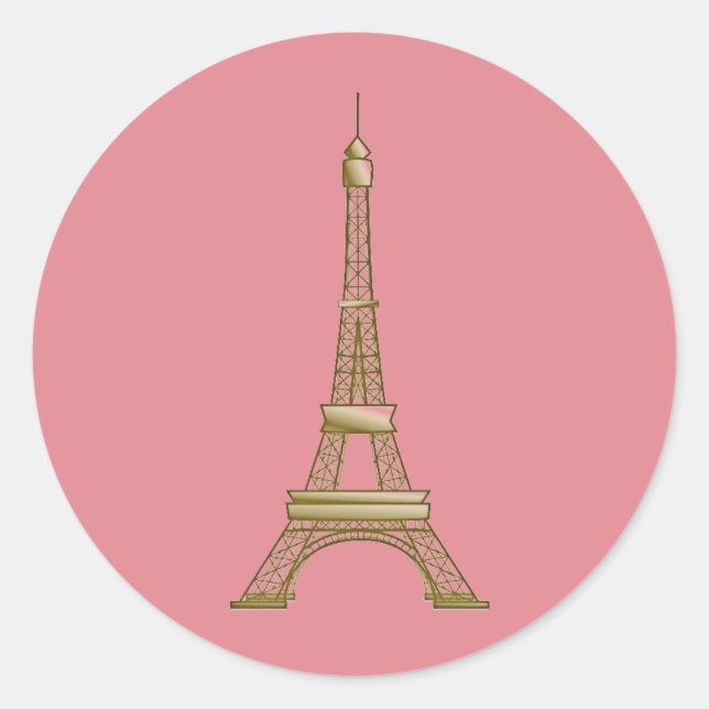 Paris Pink & Gold Eiffel Tower Classic Round Sticker (Front)
