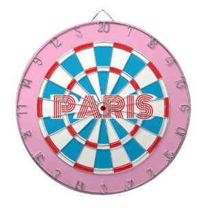 PARIS Pink Red White and Blue editable text Retro Dartboard