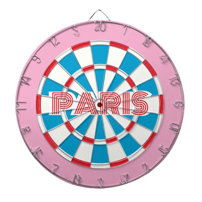 PARIS Pink Red White and Blue editable text Retro Dartboard (Front)
