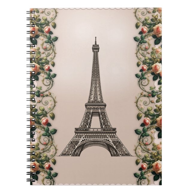 Paris Pink Rose Vines Eiffel Tower Shabby Chic Notebook (Front)