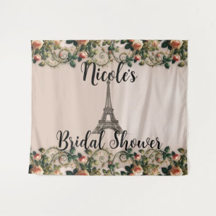 Paris Pink Rose Vines Eiffel Tower Shabby Chic Tapestry