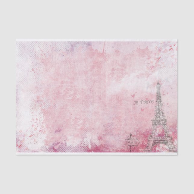 Paris Pink Vintage Distressed Tissue Paper (Front)