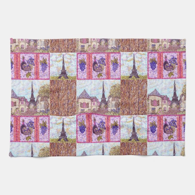 Paris Pointillism Eiffel Tower Kitchen Towel (Horizontal)