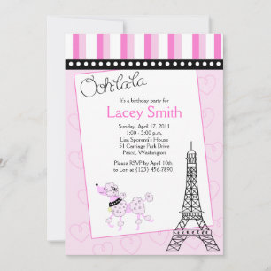 Paris Poodle 5x7 Pink Birthday Invitation