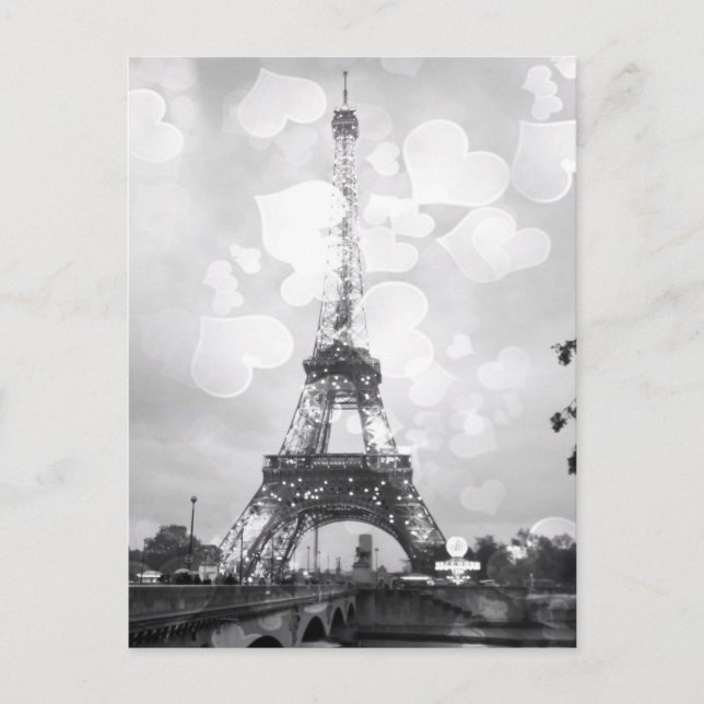 Paris Post Card, The Eiffel Tower in B/W Postcard (Front)