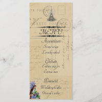Paris Postcard Bird on Lilacs Menu Card