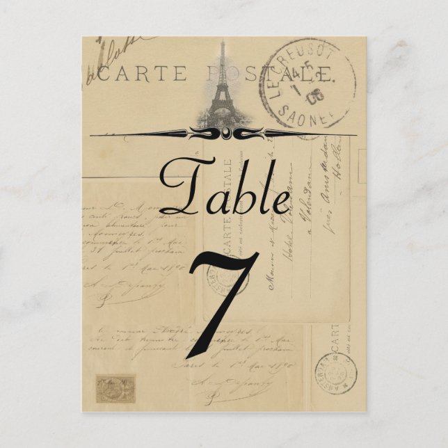Paris Postcard Table Number (Front)