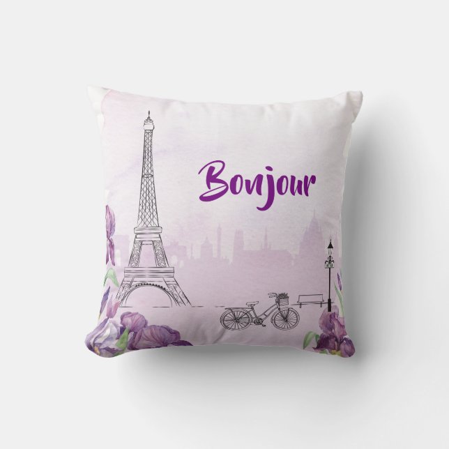 Paris Purple Iris French Cushion (Front)