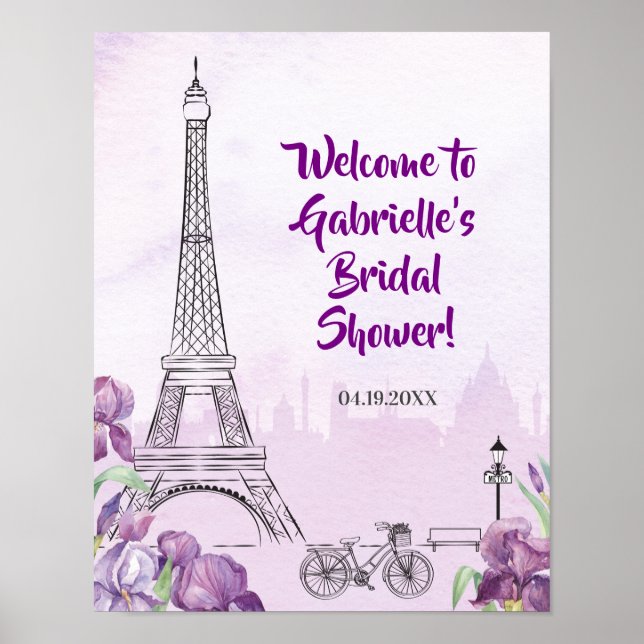 Paris Purple Iris French Event or Party Welcome Poster (Front)