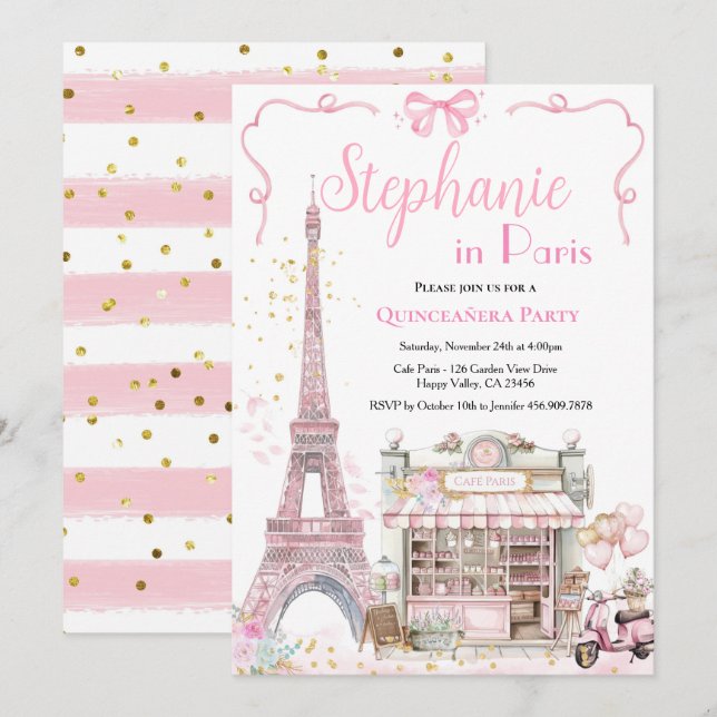 Paris Quinceañera Birthday Afternoon Tea Party Invitation (Front/Back)