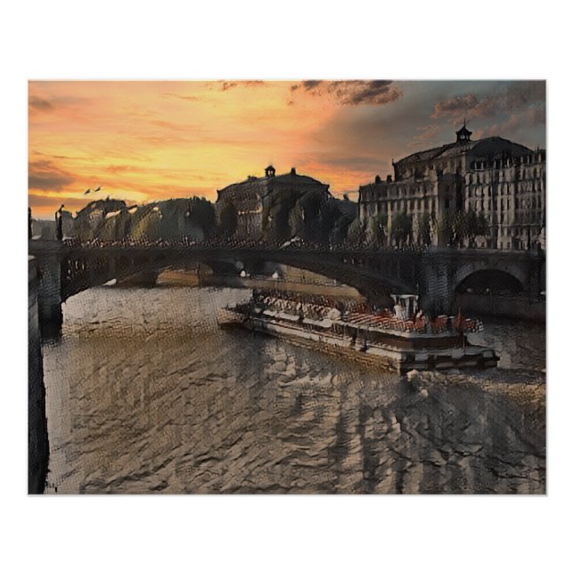 Paris River Wall Art Cityscape Sunset Scene (Front)