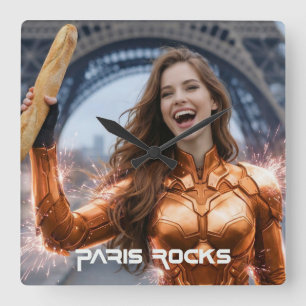 PARIS ROCKS SQUARE WALL CLOCK