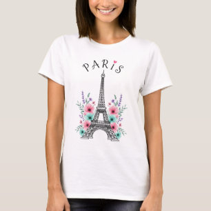Paris Romance – Eiffel Tower & Floral Dreams T-Shirt