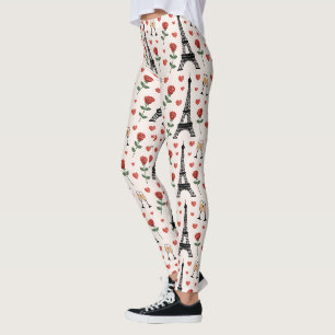 Paris Romance Eiffel Tower Hearts & Roses Yoga Leggings