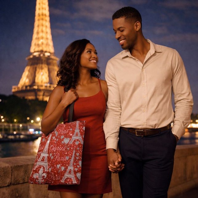 Paris Romance Eiffel Tower & Hearts Tote Bag (Creator Uploaded)