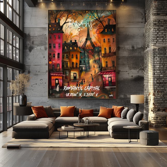 Paris Romantic Capital – Whimsical Folk Art City Poster (Creator Uploaded)