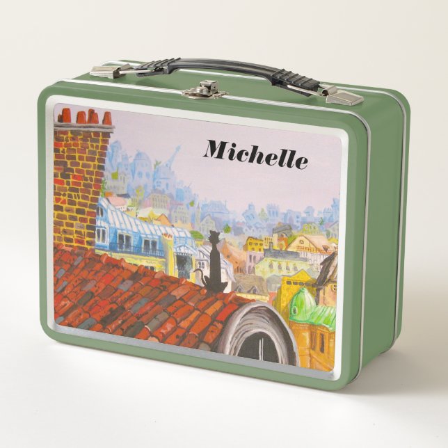 Paris Rooftop Cat Metal Lunch Box (Front)