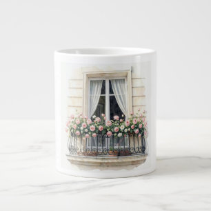 Paris Rose Balcony Watercolor  Large Coffee Mug