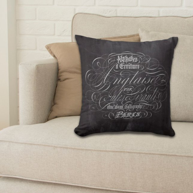 Paris rustic country chalkboard French Scripts Cushion (Paris rustic country chalkboard French Scripts Throw Pillow)