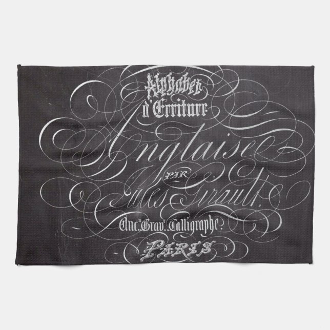Paris rustic country chalkboard French Scripts Tea Towel (Horizontal)