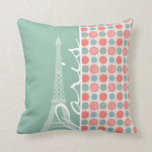 Paris; Salmon, Coral Pink, & Seafoam Cushion