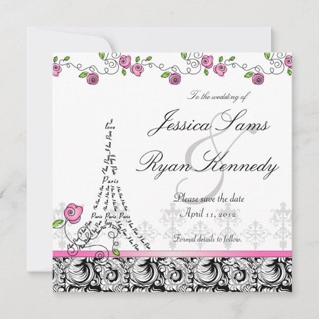 Paris Save the Date Wedding Card Black White (Front)