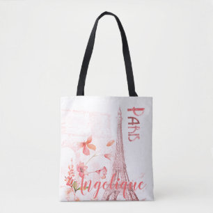 Paris Scene and Pink Flowers Custom Tote Bag