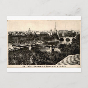 Paris Seine Eiffel Tower Vintage Panorama Postcard