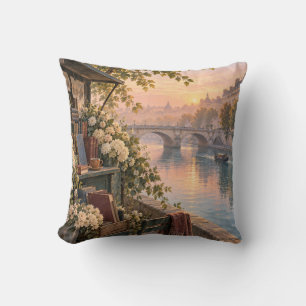 Paris Seine Sunrise Riverside Book Stall Cushion