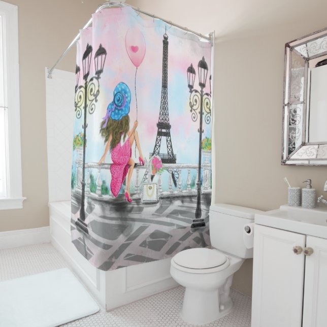 Paris Shower Curtain with Eiffel Tower (In Situ)