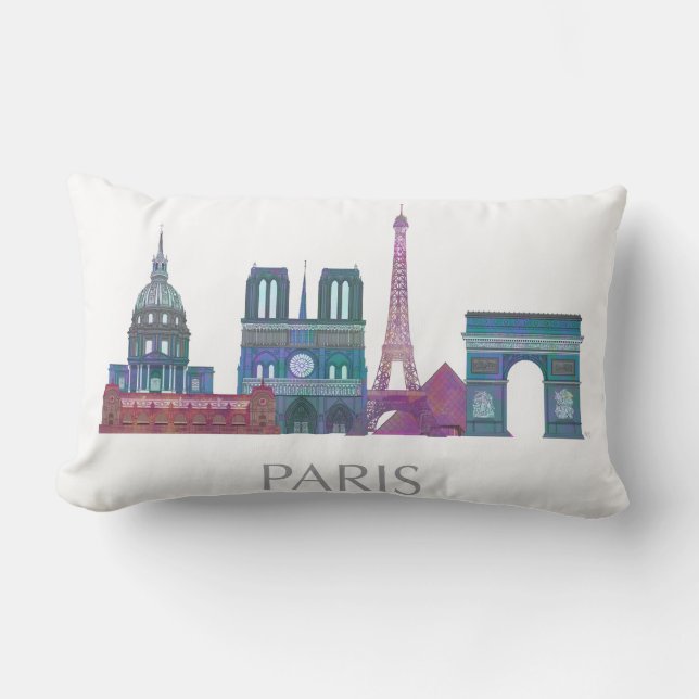 Paris Skyline Coloured Buildings Lumbar Cushion (Front)