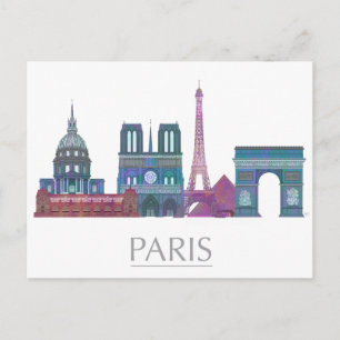 Paris Skyline Coloured Buildings Postcard