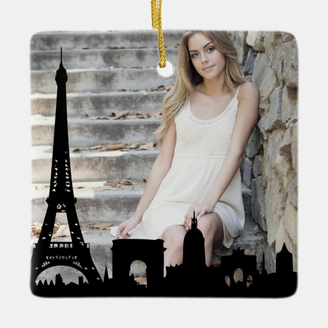 Paris Skyline Eiffel Tower Photo Christmas Ceramic Ornament (Front)