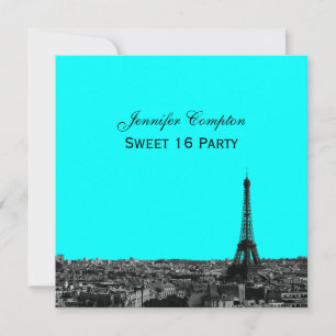 Paris Skyline Etched DIY BG Colour SQ Sweet 16 Invitation