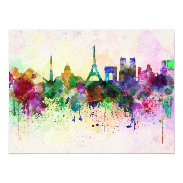 Paris skyline in watercolor background photo print (Front)