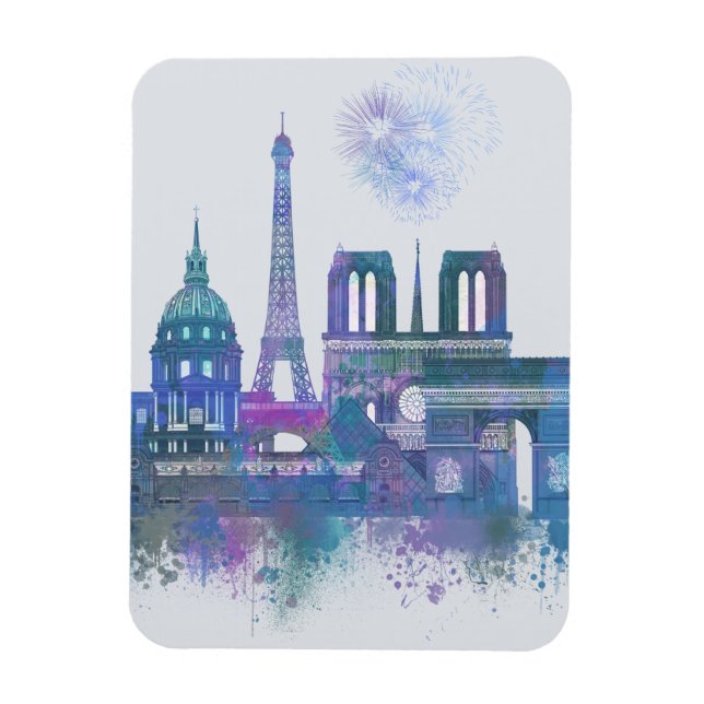 Paris Skyline - Watercolor Blue Magnet (Vertical)