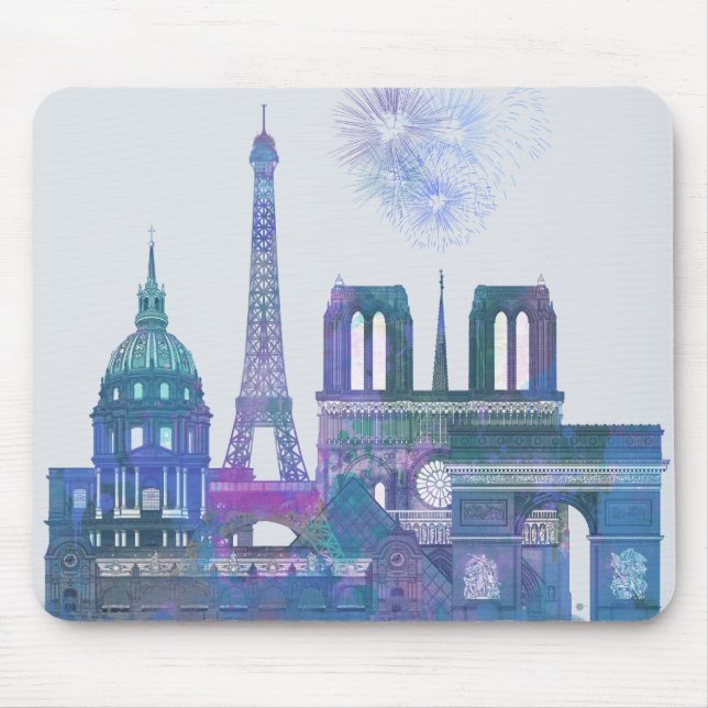 Paris Skyline - Watercolor Blue Mouse Pad (Front)
