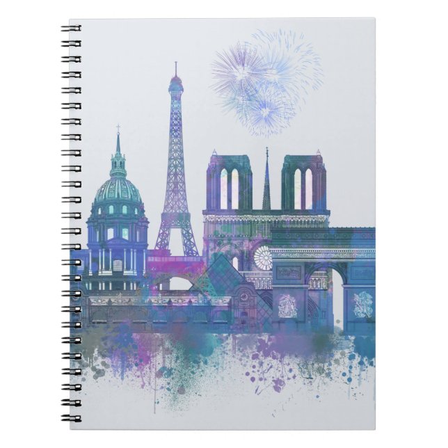 Paris Skyline - Watercolor Blue Notebook (Front)